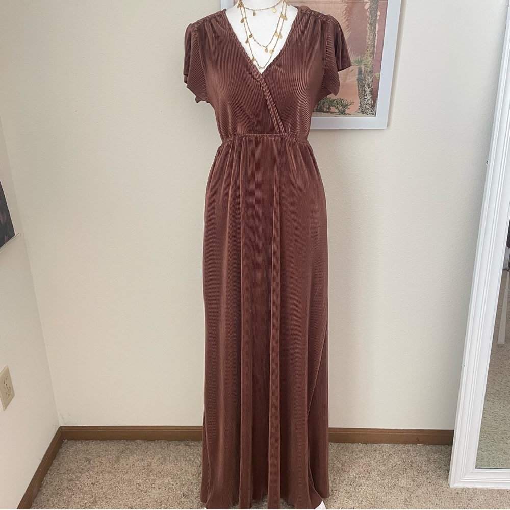Baltic Born Athena Pleated Maxi Dress | Bronze - Picture 4 of 7